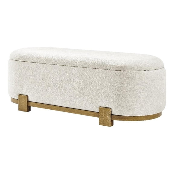 NPD Furniture Ayleen Chenille Storage Bench in Seneca Beige