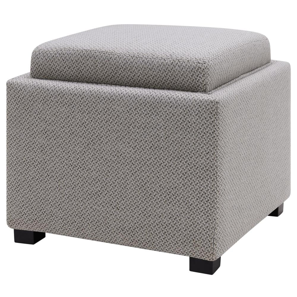 Cameron 18" Cardiff Gray Square Fabric Storage Ottoman with Tray