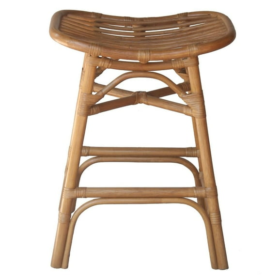 New Pacific Direct Damara 24" Rattan Saddle Seat Counter Stool in Canary Brown