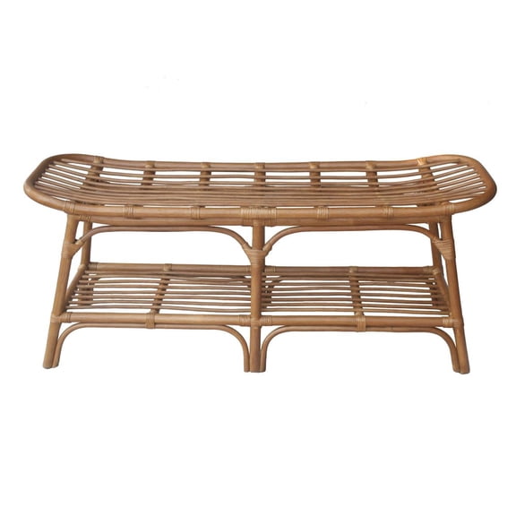 New Pacific Direct Damara Rattan Bench w/ Shelf