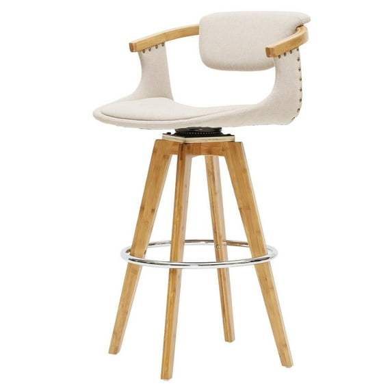 New Pacific Direct Darwin 26" Fabric Bamboo Counter Stool in Beige/Natural