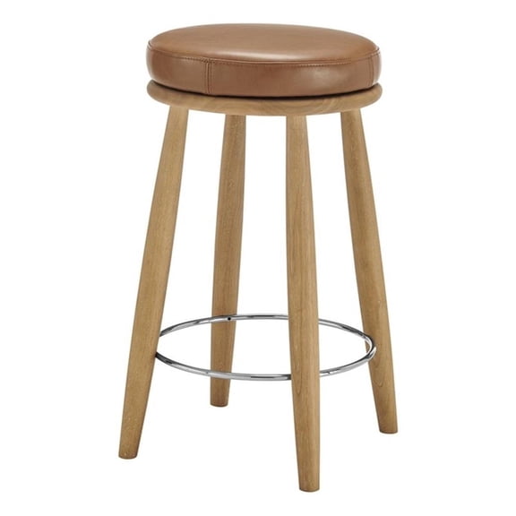 NPD Furniture Deandre Faux Leather Backless Swivel Counter Stool in Brown