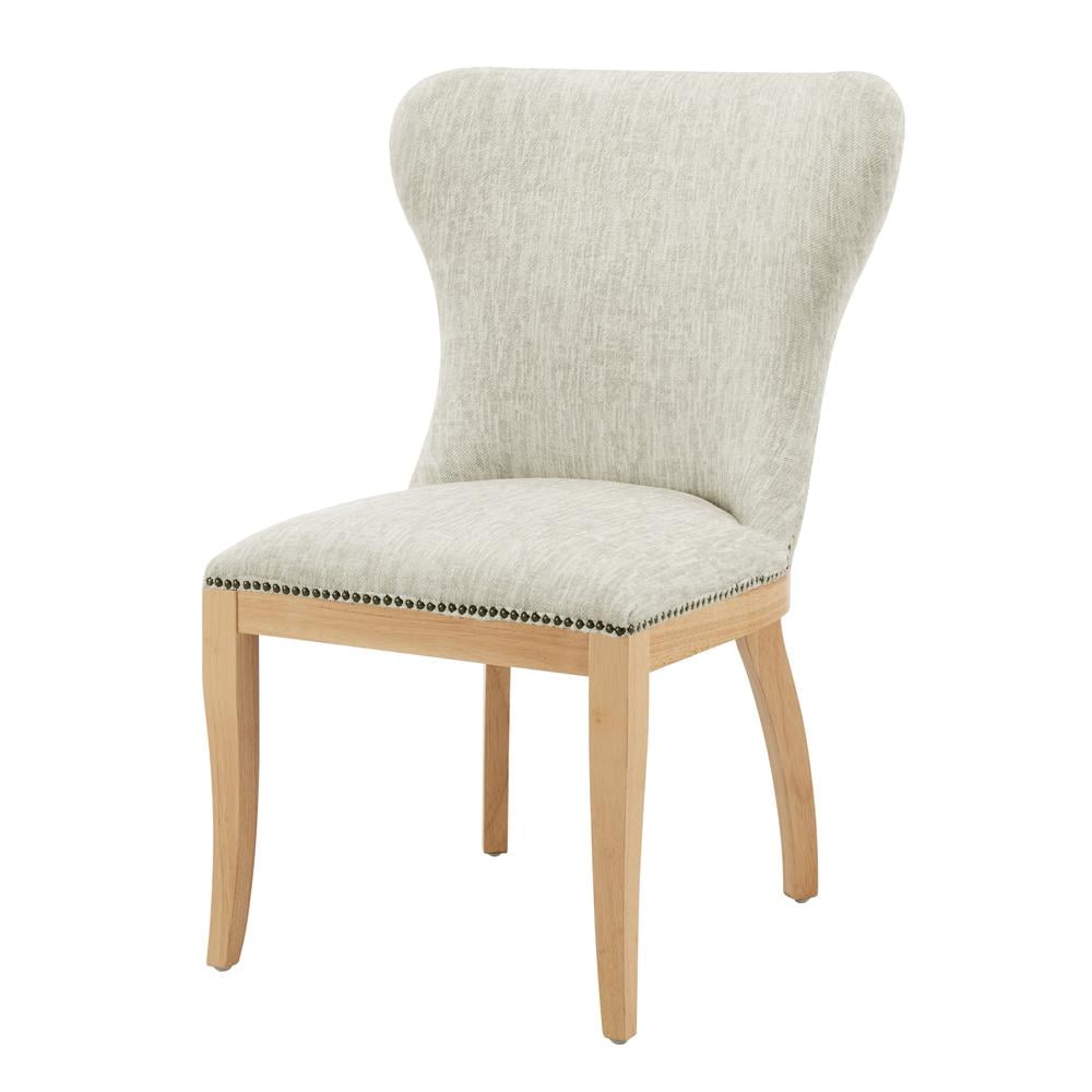 Pasadena Beige Upholstered Wingback Side Chair with Natural Wood Legs