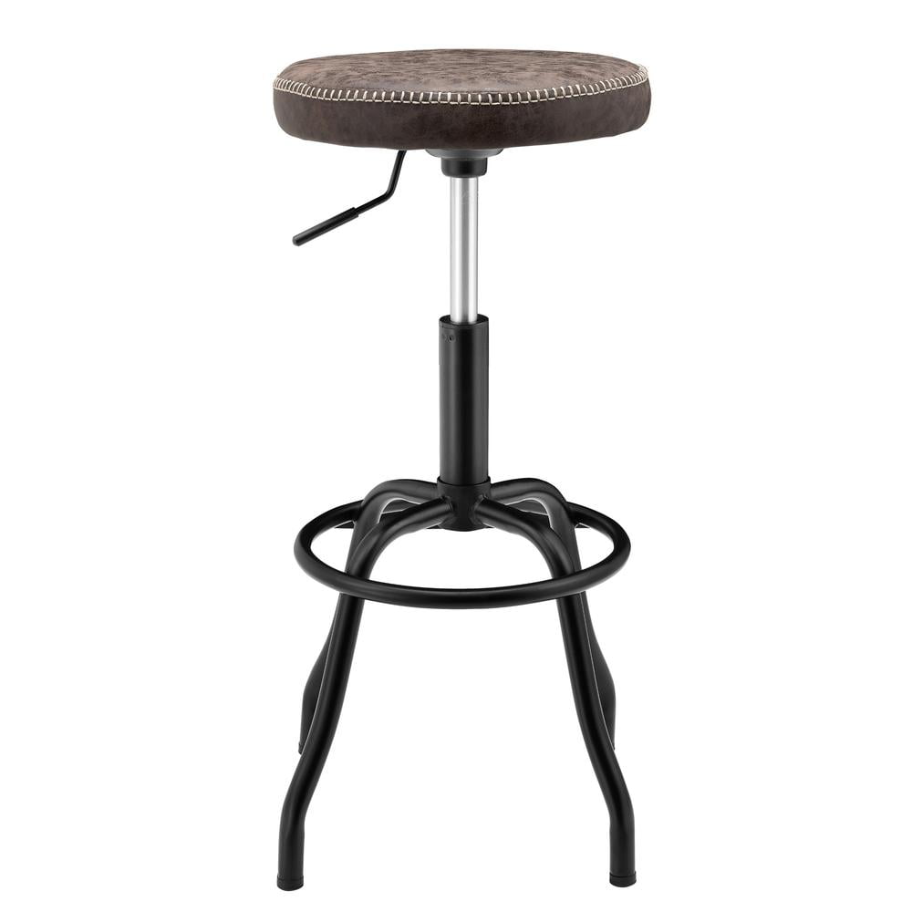 Vintage Coffee Brown Adjustable Swivel Bar Stool with Metal Base