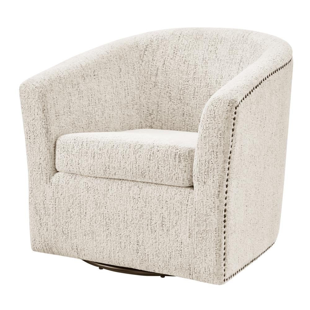 Concord Cream Faux Leather Barrel Swivel Accent Chair