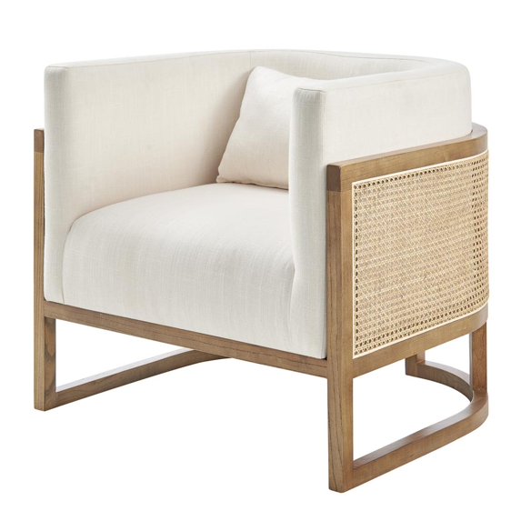 New Pacific Direct Fabric Solid Print Barrel Accent Arm Chair, Natural