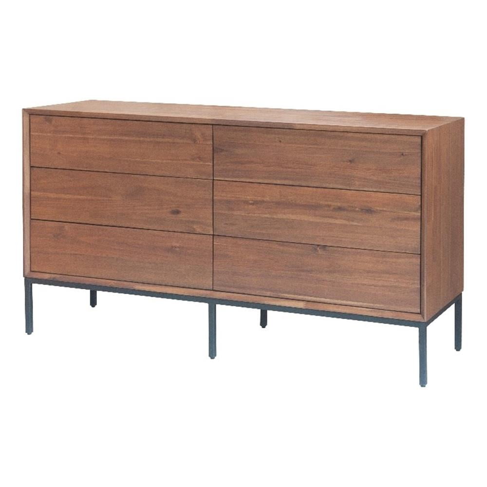 Hathaway Modern 6-Drawer Double Dresser in Newton Brown with Steel Legs