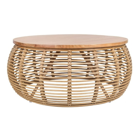 New Pacific Direct Iris Round Rattan Coffee Table in Brown/Natural Honey