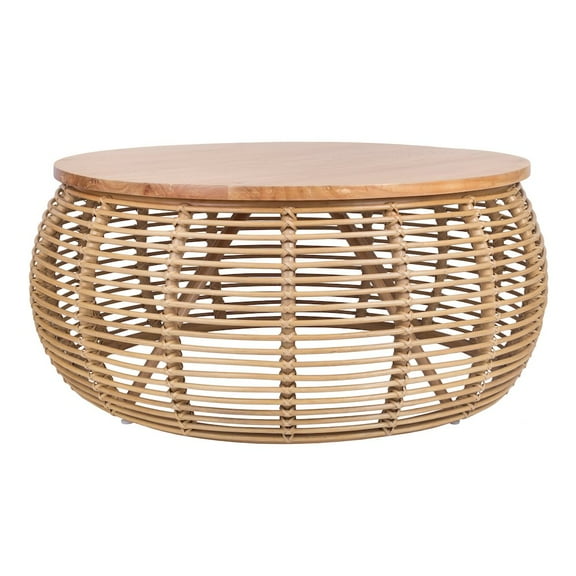 New Pacific Direct Iris Round Rattan Coffee Table in Brown/Natural Honey