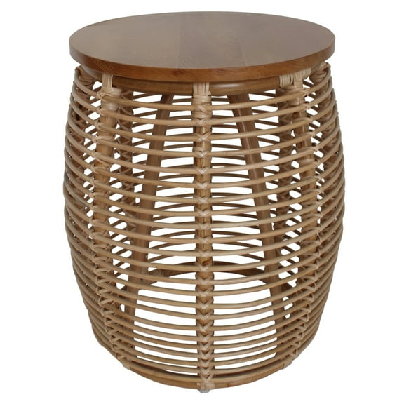 New Pacific Direct Iris Round Rattan End Table in Brown/Natural Honey