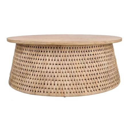 NPD Furniture Kamari Rattan Coffee Table w/ Wood Top