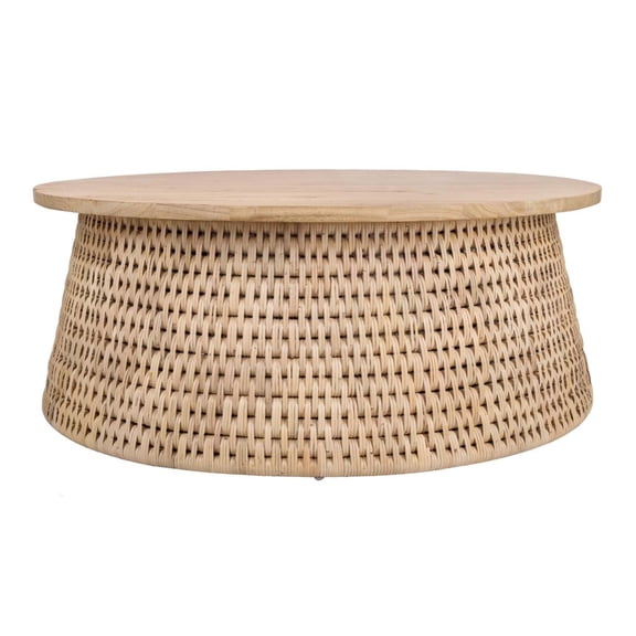 NPD Furniture Kamari Rattan Coffee Table w/ Wood Top