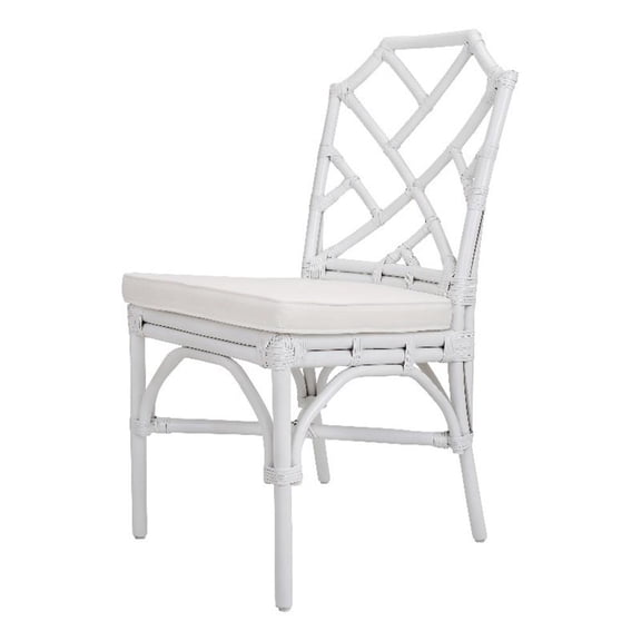 NPD Furniture Kara 21" Fabric and Rattan Chair in White (Set of 2)