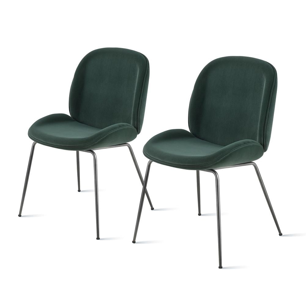 New Pacific Direct Lucy 18.5" Velvet Fabric Chair in Dark Green (Set of 2)
