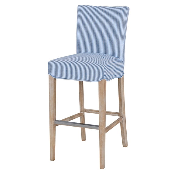 Milton Fabric Bar Stool Natural Wood Legs, Blue Stripes