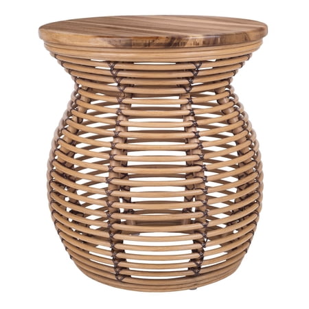 New Pacific Direct Quito Rattan Side/ End Table w/ Wood Top in Honey