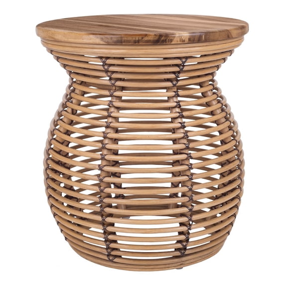 New Pacific Direct Quito Rattan Side/ End Table w/ Wood Top in Honey