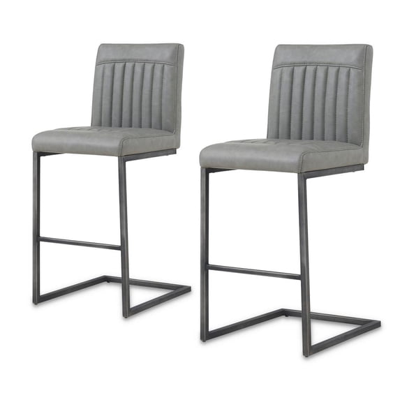 New Pacific Direct Ronan 26" PU Leather Counter Stool in Gray (Set of 2)