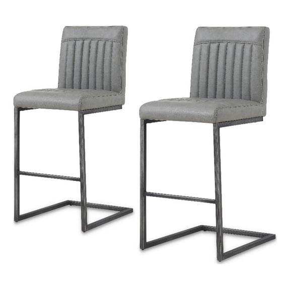 NPD Furniture Ronan 26" PU Leather Counter Stool in Gray (Set of 2)