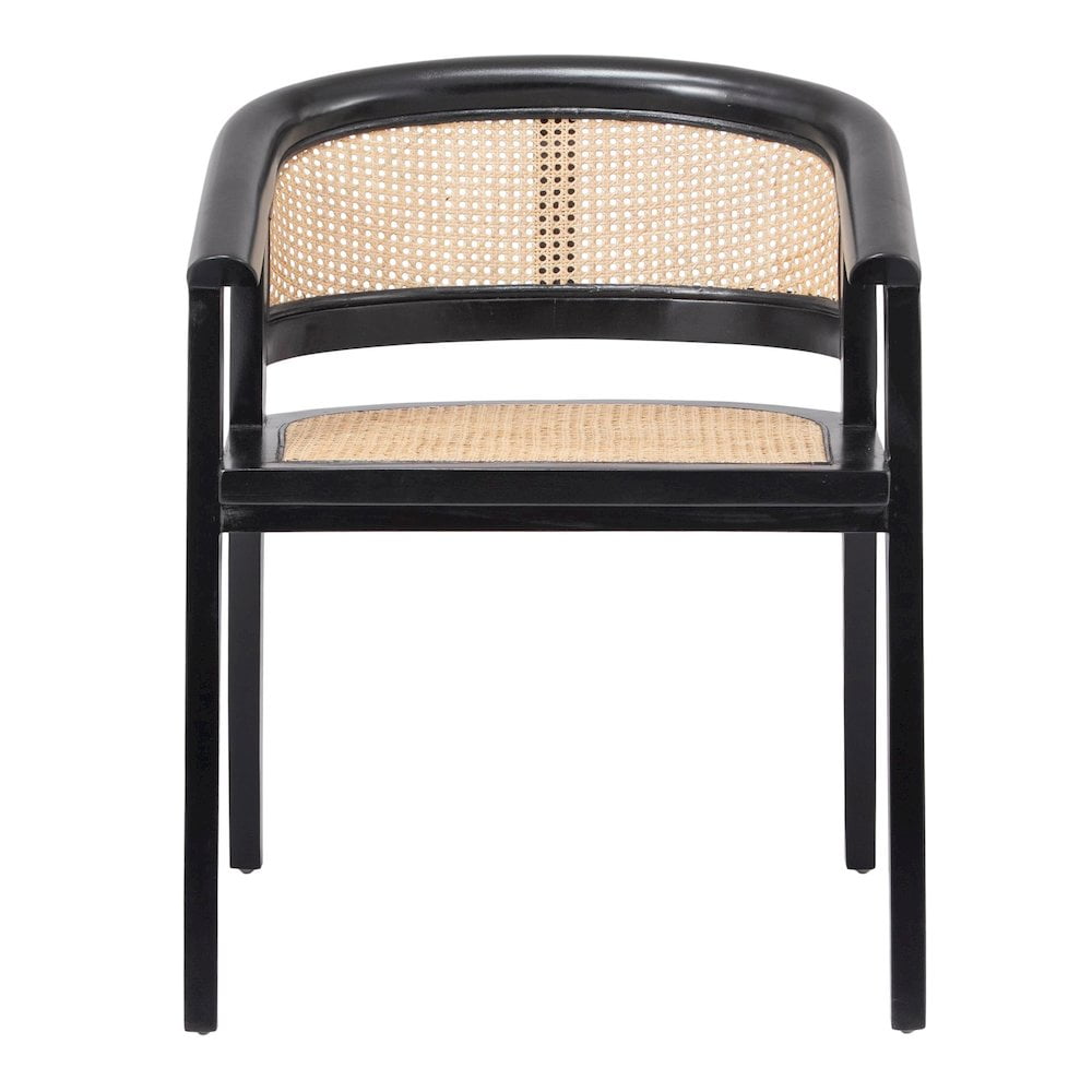 Black Rattan and Cane Low Arm Chair