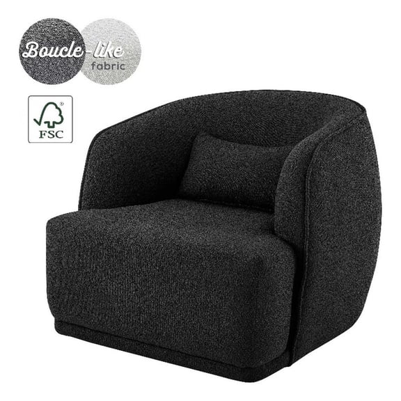 NPD Furniture Steward 17.7" Fabric Plywood Swivel Accent Chair in Black