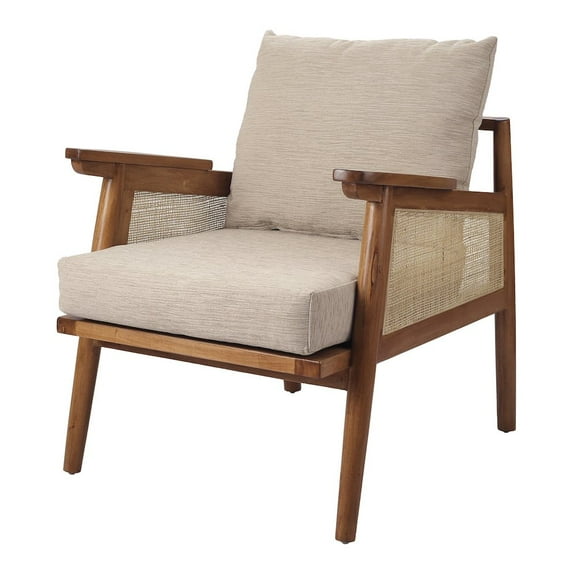 New Pacific Direct Teramo 18" Fabric and Rattan Accent Chair in Mid Brown