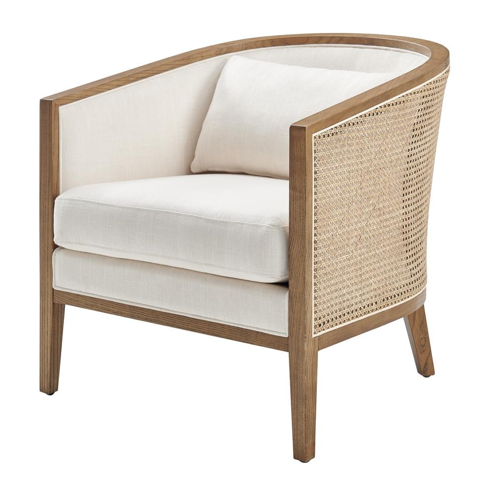 Shortbread Natural Barrel-Back Rattan Accent Chair with Linen Cushion