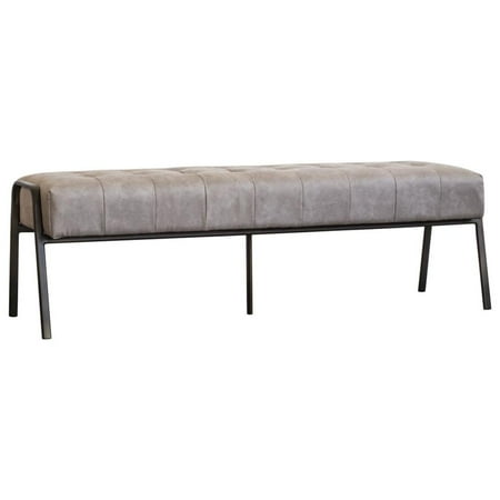 New Pacific Direct Venturi 19.5" Wood and PU Leather Tufted Bench in Gray