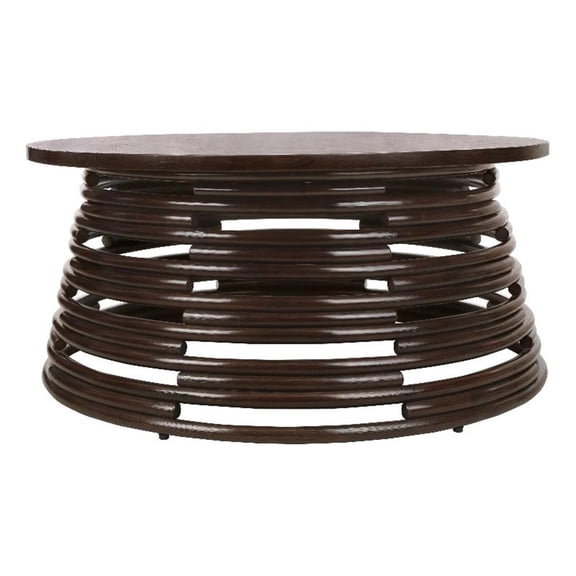 New Pacific Direct Zeke Rattan Coffee Table w/ Wood Top in Espresso Brown