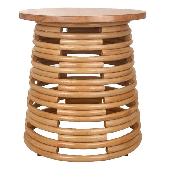 New Pacific Direct Zeke Rattan Side/End Table w/ Wood Top in Honey