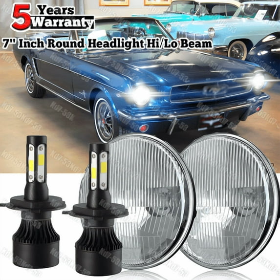 New Pair Fit 1965 -1973 Ford Mustang 7 Inch Round Led Headlights Hi/Lo Beam A+