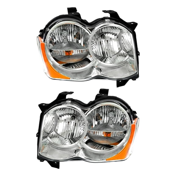 New Pair Of Halogen Headlight Compatible With Jeep Grand Cherokee Srt8 Sport 2008-2010 by Part Number 55157482AE 55157483AE 55157482AE 55157483AE CH2519131 CH2518131