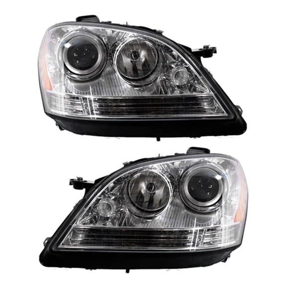 New Pair Of Halogen Headlight Compatible With Mercedes-Benz Ml320 Ml350 2007 by Part Number 164-820-38-61-64 164820386164 164-820-45-61-64 164820456164 MB2503146 MB2502146