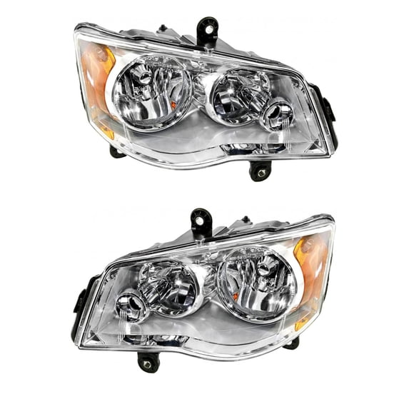 New Pair Of Halogen Headlights Compatible With Chrysler Town & Country Touring Mini Van 4 Door 3.6L 3.8L 4.0L 2008 2009 2010 2011 2012 2013 2014 2015 2016 By 5113337AI 5113336AI CH2503192 CH2502192