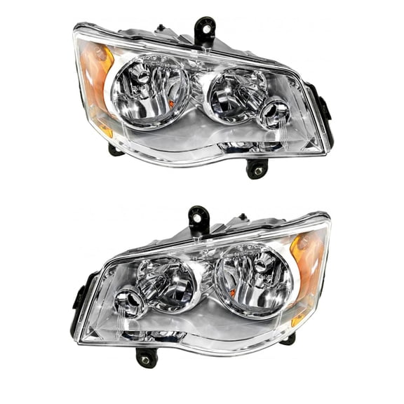 New Pair Of Halogen Headlights Compatible With Dodge Grand Caravan Express Mainstreet Mini Passenger Van 4 Door 3.6L 2011 By part number CH2502192 CH2503192 5113336AI 5113337AI