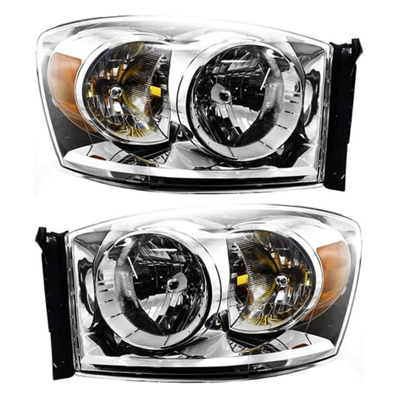 New Pair Of Halogen Headlights Compatible With Dodge RAM 1500 2500 3500 ST SLT Laramie 2007 2008 2009 By Part Numbers 68003124AD 68003125AD CH2503180 CH2502180
