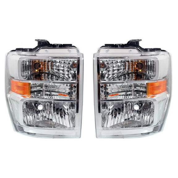 New Pair Of Halogen Headlights Compatible With Ford E 150 Base Extended Cargo Van 3 Door 5.4L 2008 2009 2010 2011 2012 2013 2014 By AC2Z13008C AC2Z13008D AC2Z-13008-D AC2Z-13008-C FO2503249 FO2502249