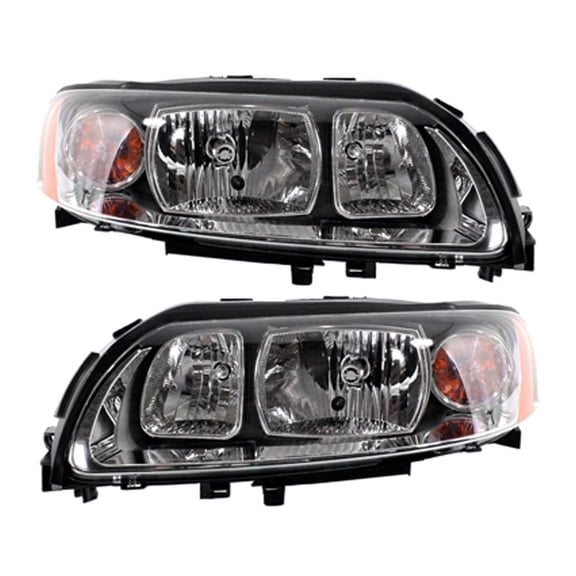 Headlamp Left Driver Side and Right Passenger Side Compatible with 2005-2009 Volvo S60 2.4 2.5T Awd 2.5T Halogen H7 H9 Clear Lens Black Housing OEM 31276808 31276807 T5 Kinetic