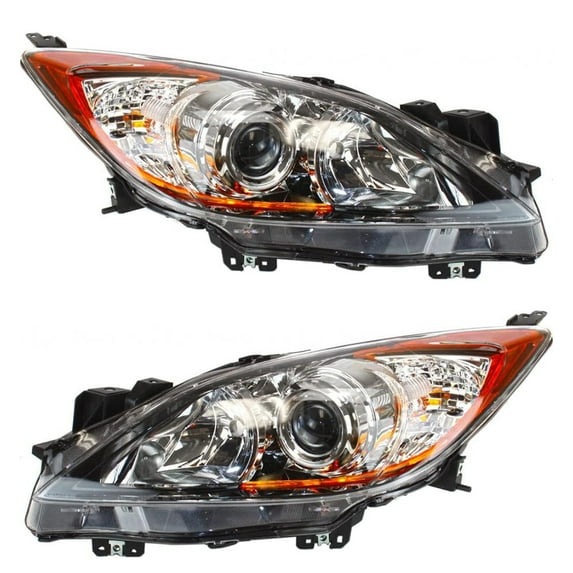 Headlamp Assembly Left Driver Side and Right Passenger Side Compatible with 2012-2013 Mazda 3 Halogen Projector Black Housing OEM BFD1-51-0L0D High Beam 9005 HB3 Low Beam H11 New