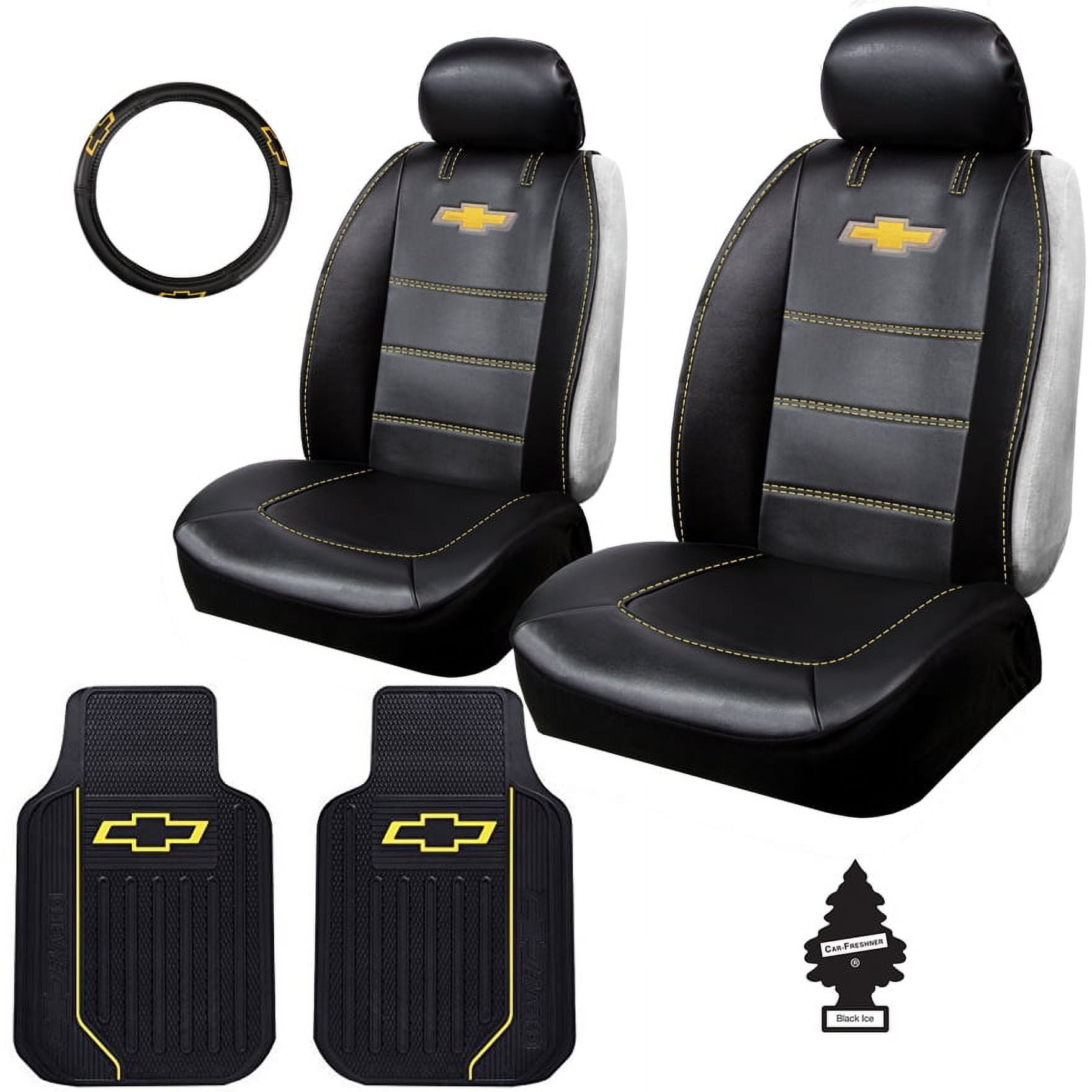 New Pair of Deluxe Edition Chevy Bowtie Logo Universal Sideless Seat Cover set and Air Freshener Universal Size