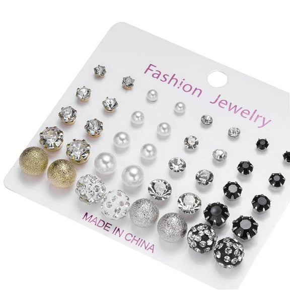 New Paper Card Zircon Earrings All-match 20 Pairs Of Pearl Card Earrings Female