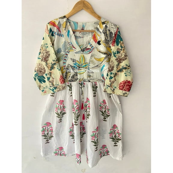New Patchwork Cotton Dress, Multi Printed Dress, Cotton Dress, Handblock Dress, Block Print Dress, Handmade Stitched Dresses