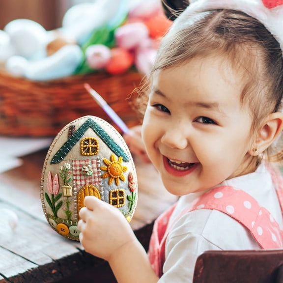 New Patchwork Felt Egg House Diy Kit, Handmade Craft Decoration For S & Teens, Unique Home Office Desk Shelf Accent, Art Project With Embroidery & Sewing Supplies