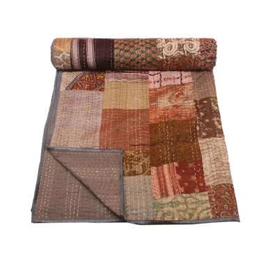 New Patchwork kantha Quilt King Size Kantha Bedspread Indian Handmade Throw