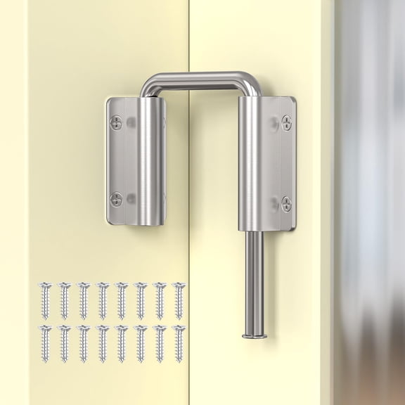 New Patio Sliding Door Loop Lock - 2-3/8 Inch U-Shaped Loop Latch, 90/180 Degree Home Security Lock for Sliding Doors, Windows, Barns, Gardens, Screens (Silver-1 Pc)