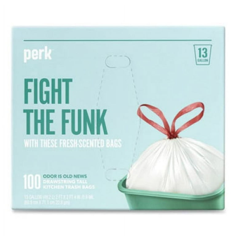 Perk™ 13 Gallon Scented Kitchen Trash Bag, 28 x 24, Low Density, 0.9 mil,  White, 100 Bags/Box (PK5