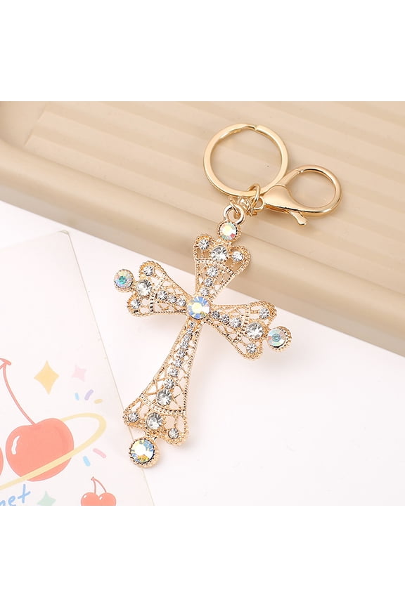 New Personality Diamond Stud Cross Shape Car Key Ring Pendant Fashion Bag Bag Charm