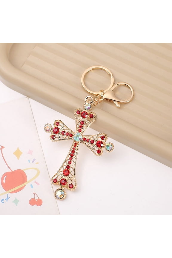 New Personality Diamond Stud Cross Shape Car Key Ring Pendant Fashion Bag Bag Charm