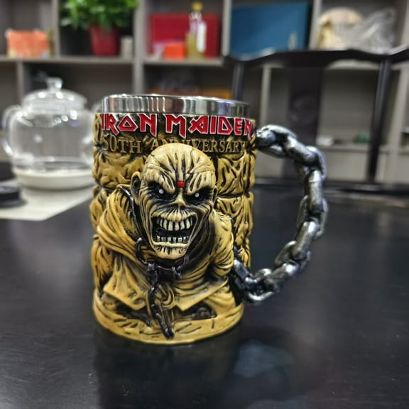 New Personalized Creative Iron Maiden Band 50th Anniversary Commemorative 3D Mug, Stainless Steel Home Breakfast Coffee Cup Beer Cup