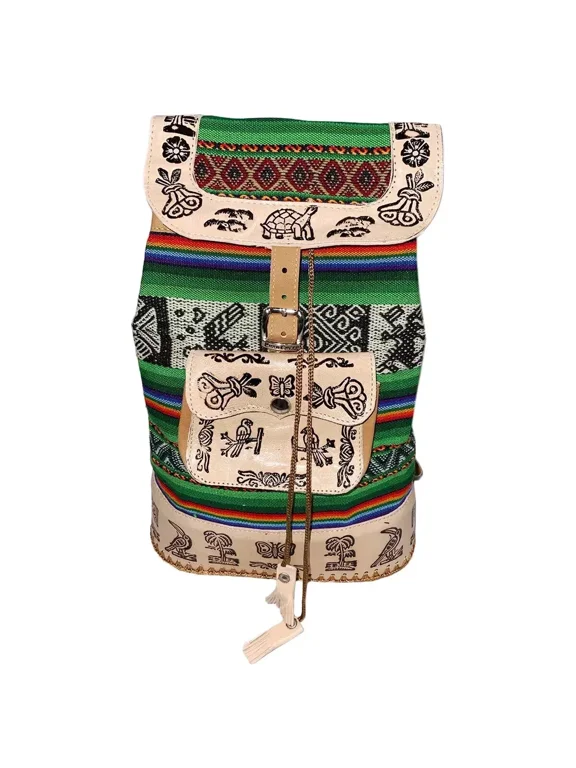 New Peru Cusco Women's Textile Fabric Embossed Leather Boho Backpack Bag
